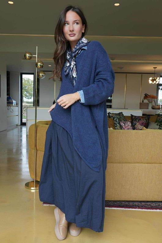 Paloma Bubble Hem Midi Skirt Navy
